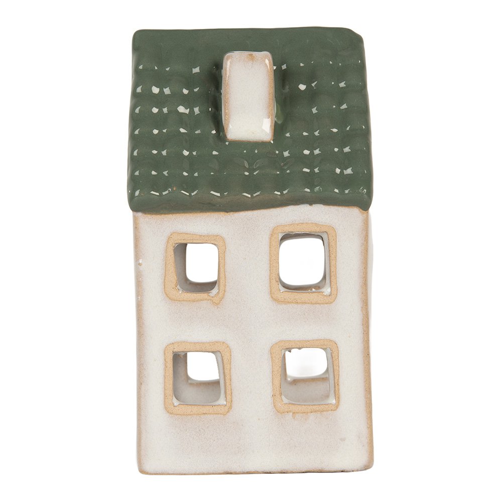 Waxinelichthouder Huis 7x7x13 cm Grijs Keramiek