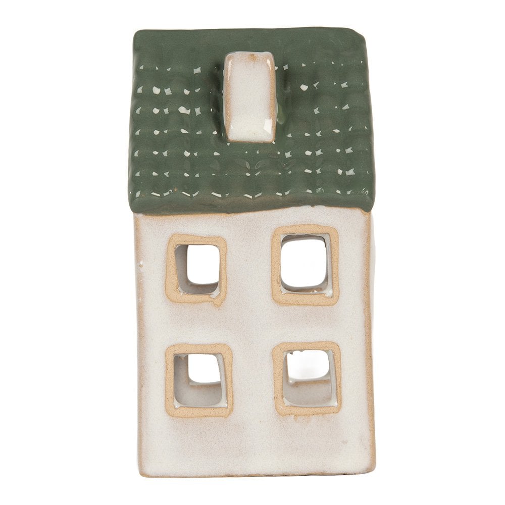 Waxinelichthouder Huis 7x7x13 cm Grijs Keramiek