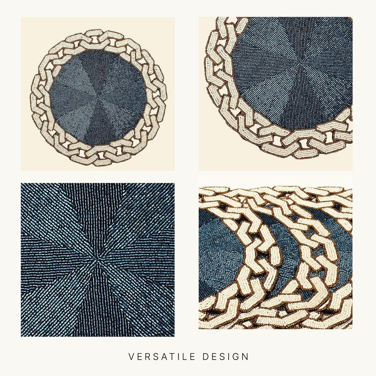 Placemat – geketende glazen kralen, hittebestendig – 30 cm rond