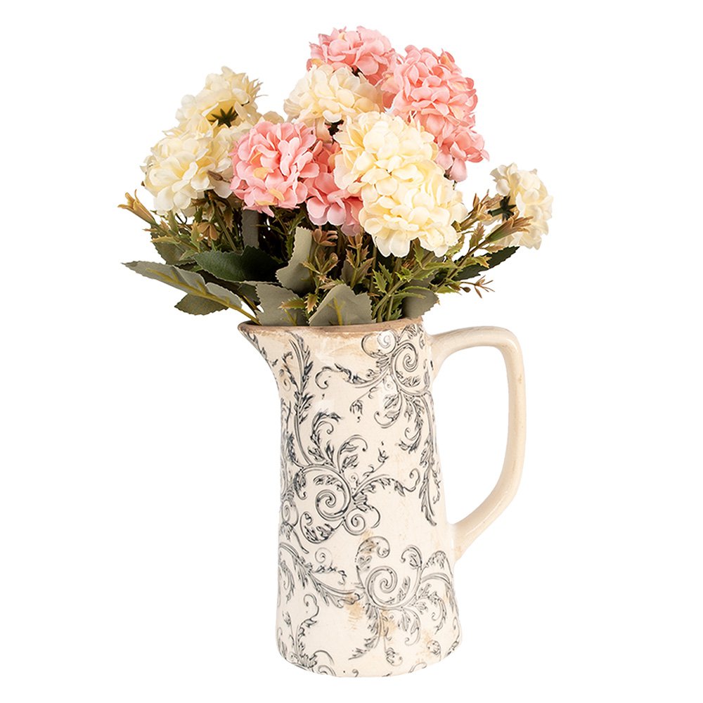 Decoratie Kan 16x11x20 cm Beige Grijs Keramiek Bloemen Schenkkan