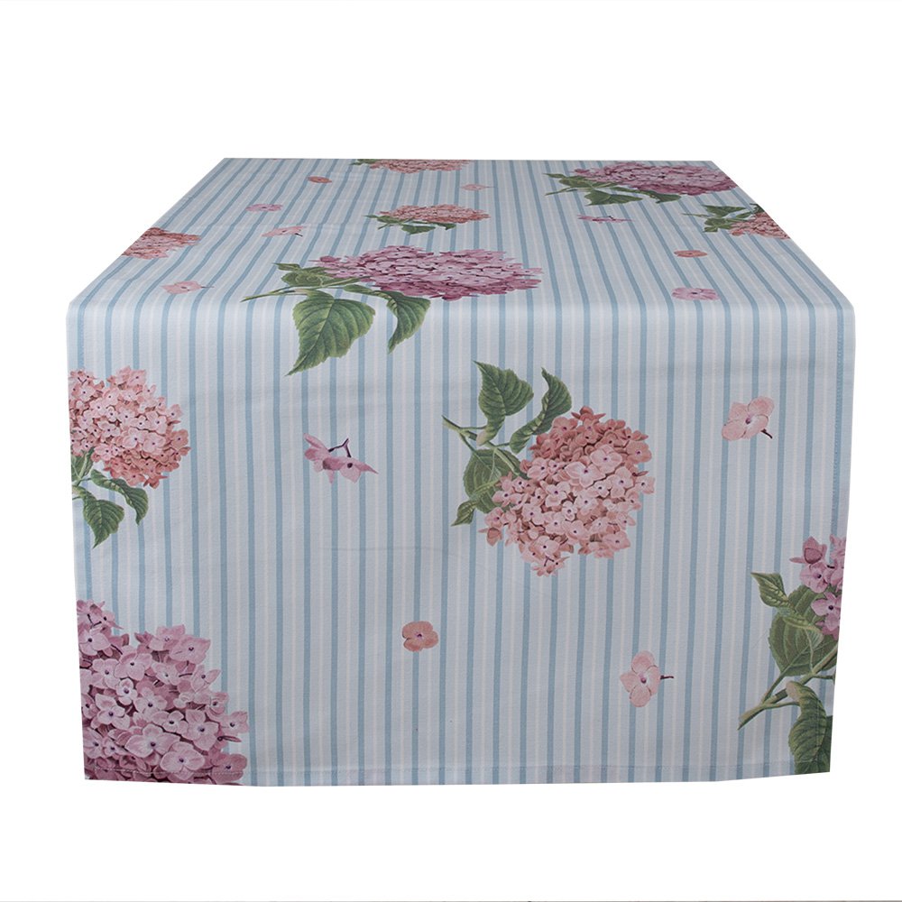 Tafelloper 50x140 cm Blauw Roze Katoen Hortensia