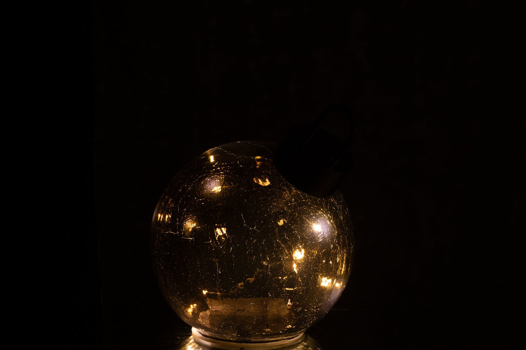 J-Line kerstbal - glas - zwart - S - LED lichtjes