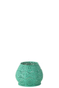 J-Line Theelichthouder Cylinder Metaal/Glas Cyaan Small
