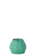 J-Line Theelichthouder Cylinder Metaal/Glas Cyaan Small