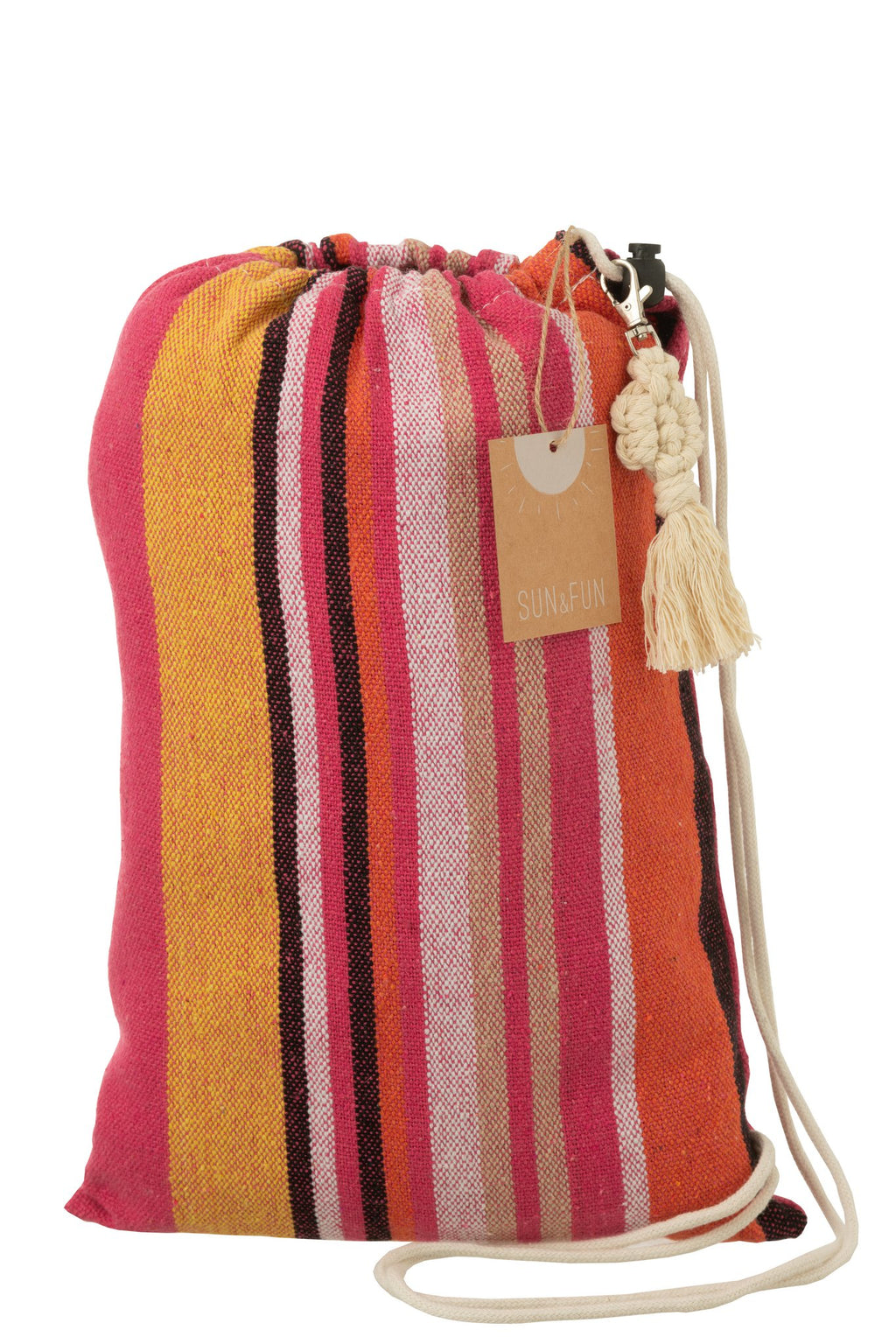 J-Line Hangmat Strepen Katoen/Polyester Felroze+Mix