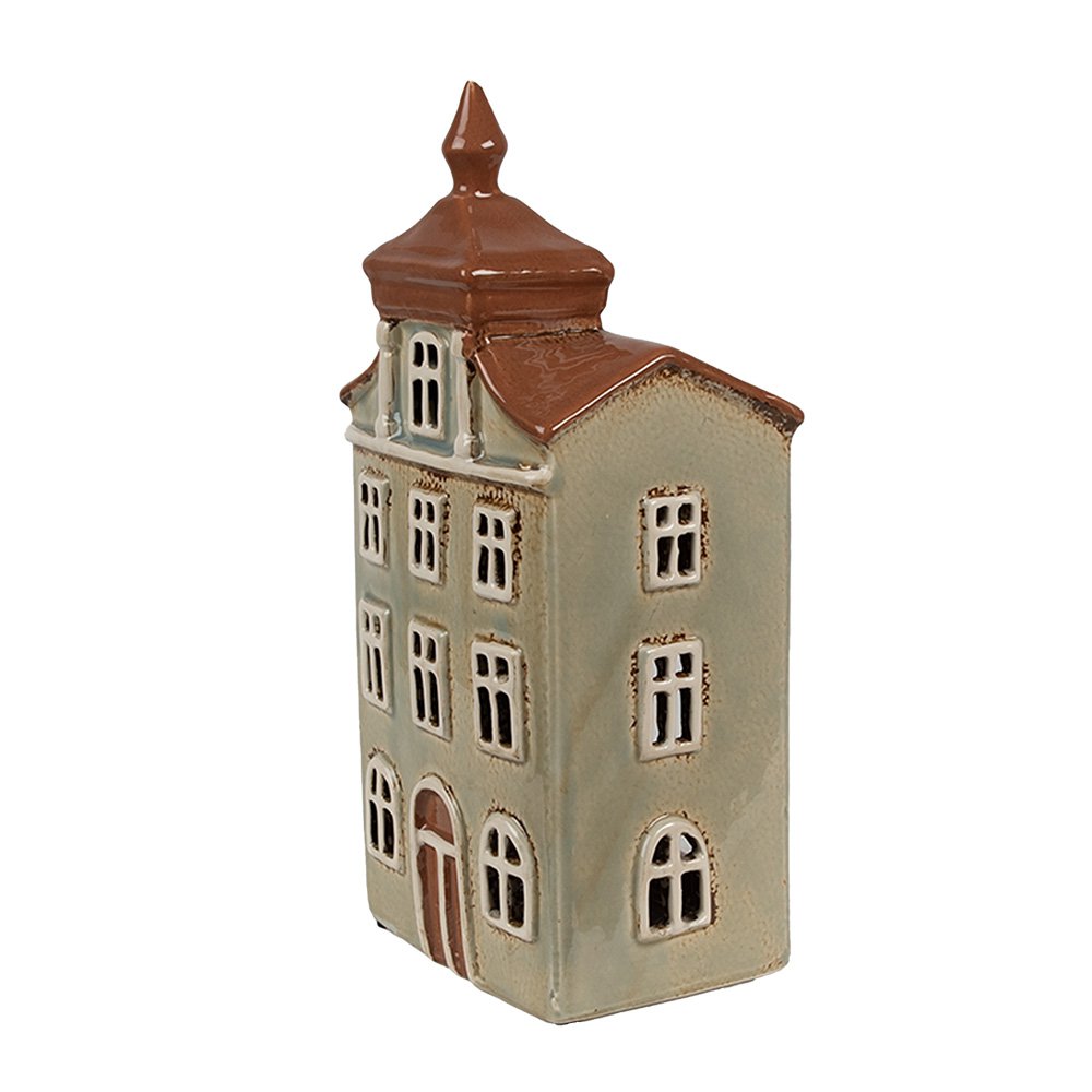 Waxinelichthouder Huis 12x9x25 cm Groen Bruin Keramiek Theelichthouder