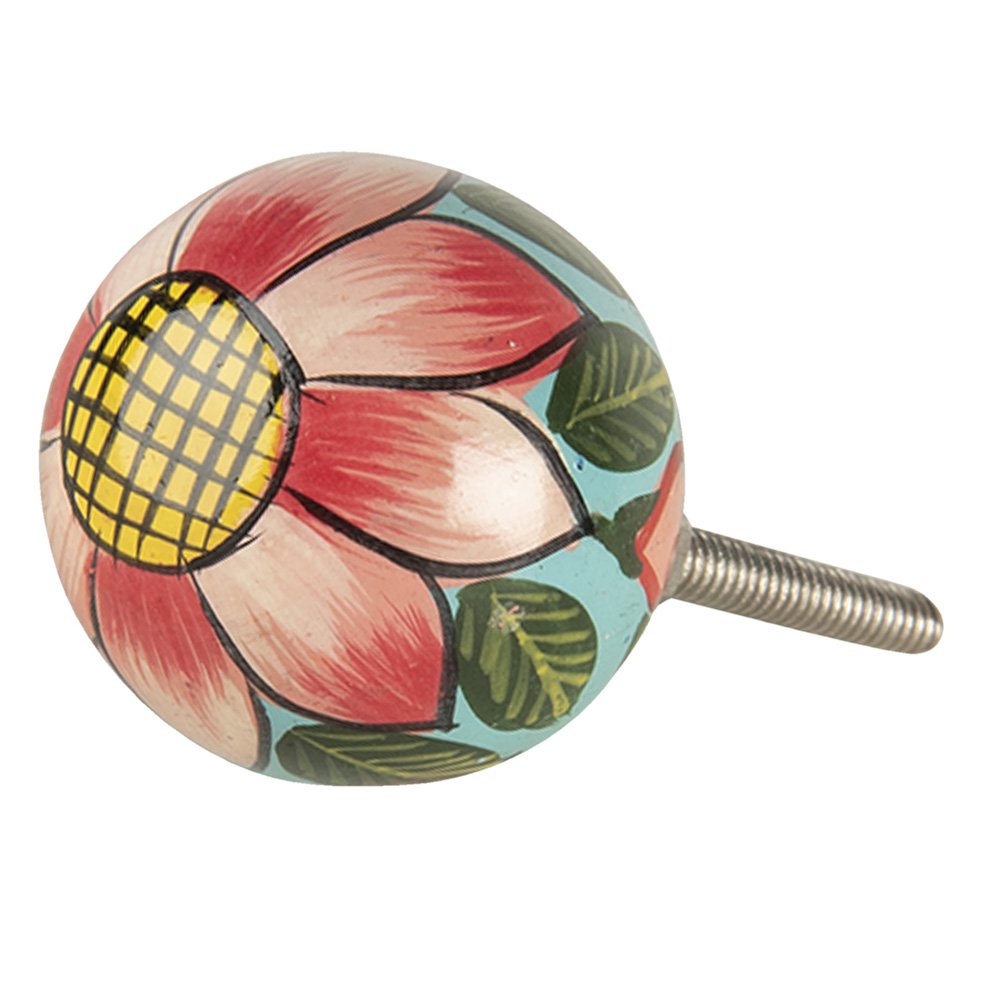 Deurknop 3x7 cm Rood Roze Hout Bloem Meubelknop