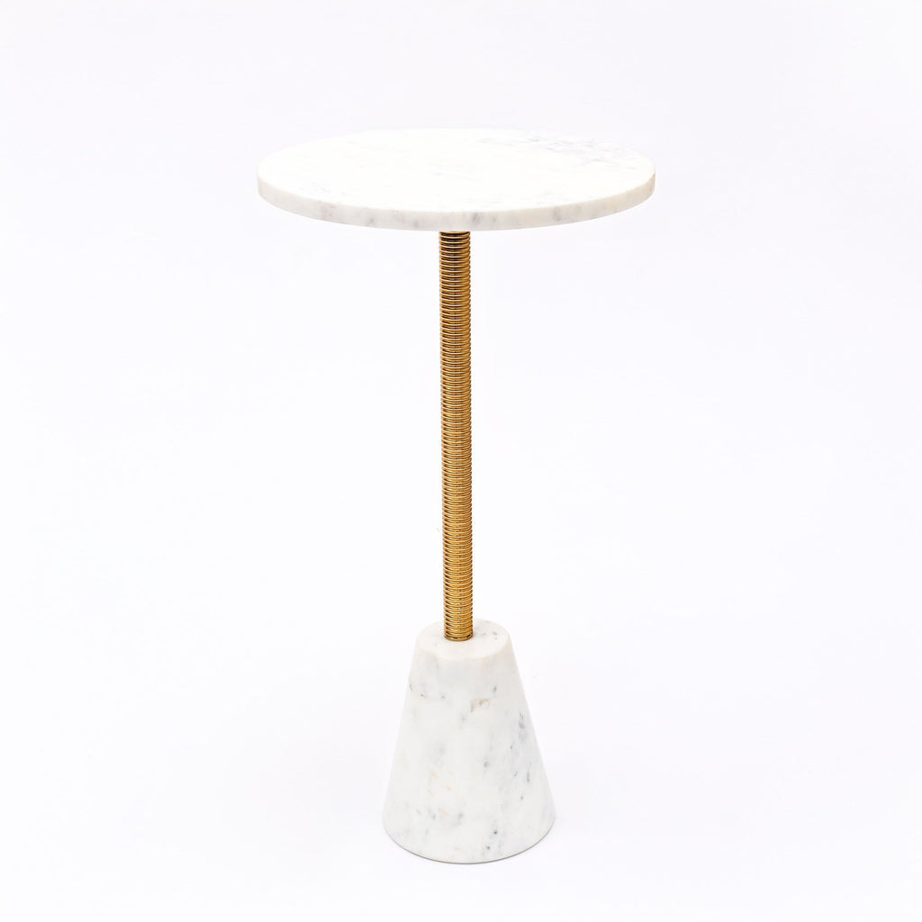 Marmeren Accenttafel - Gouden Afwerking - Sculpturale Kegelbasis
