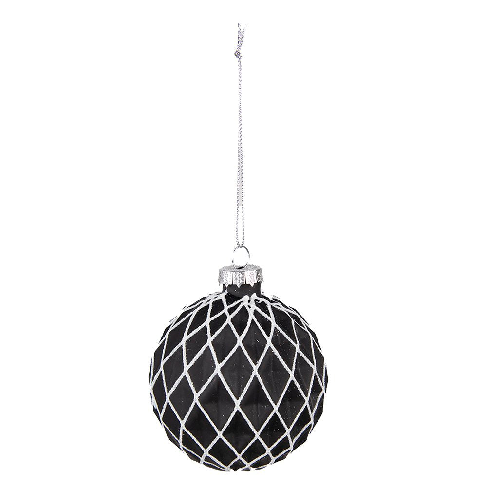 Kerstbal Set van 4 Ø 8 cm Zwart Wit Glas Kerstdecoratie