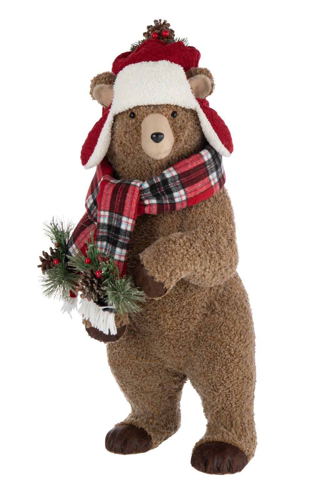 J-Line figuur Beer + Muts - polyester - bruin