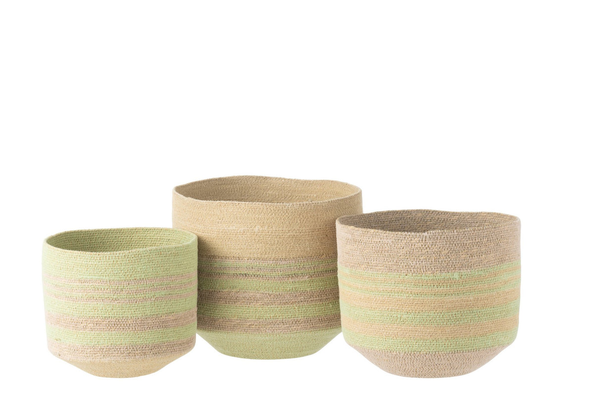 J-Line Set Van 3 Mand Strepen Zeegras Naturel/Groen