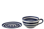 J-Line kop + schoteltje Granada Stripes - keramiek - wit/blauw
