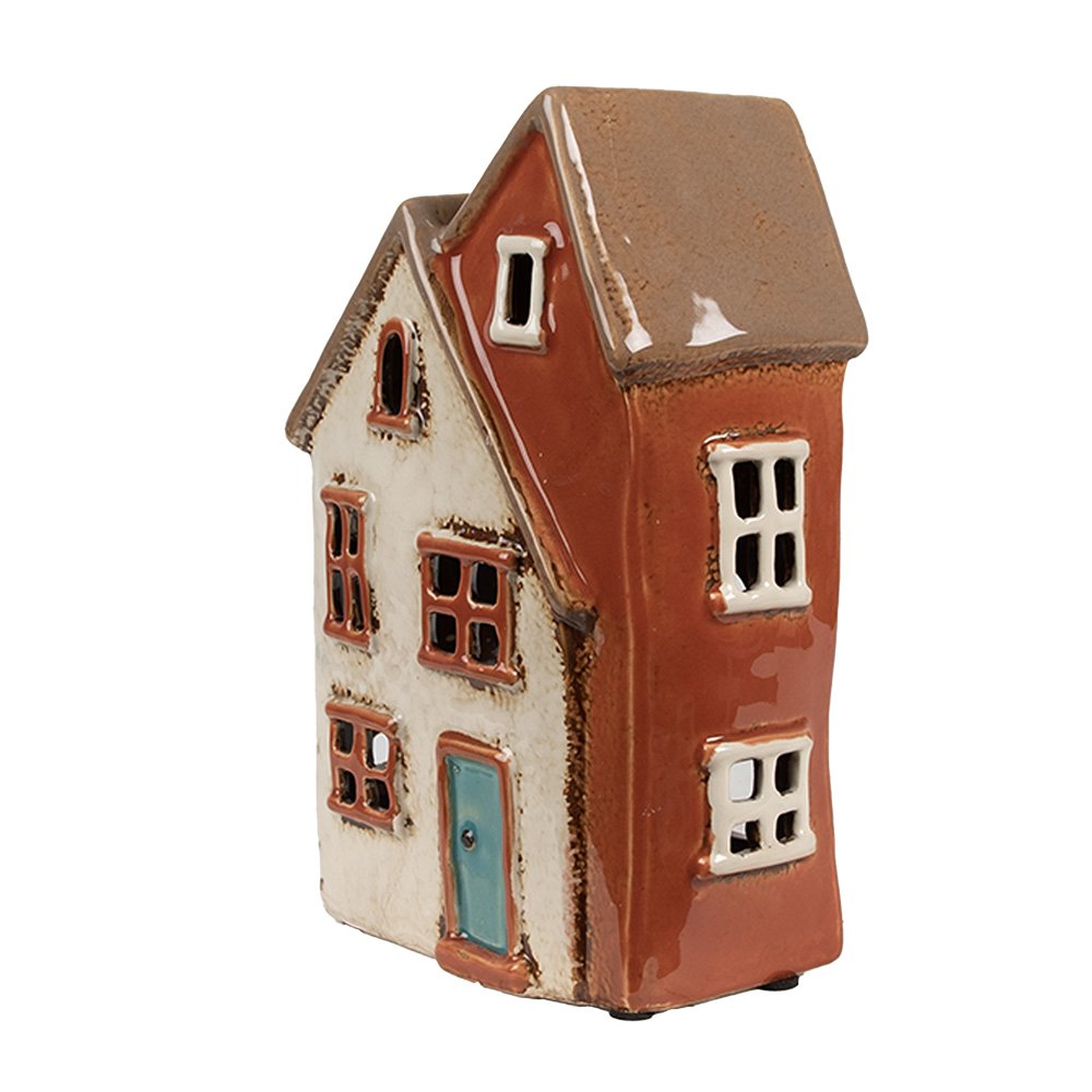 Waxinelichthouder Huis 13x8x20 cm Beige Keramiek Theelichthouder