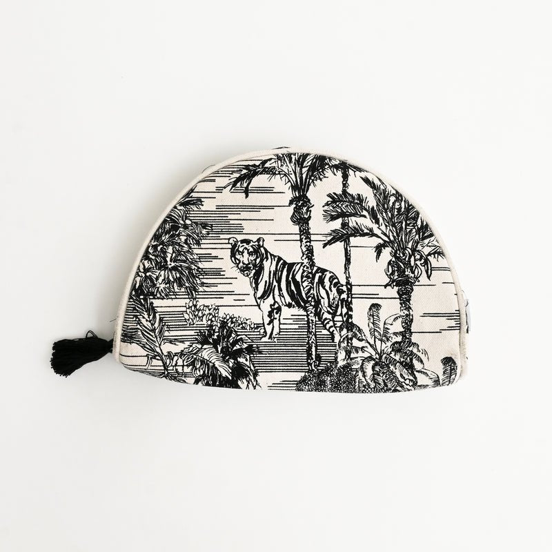 Canvas buideltas met jungleprint – milieuvriendelijke cosmetica- en toilettas (23 x 6 x 14 cm)