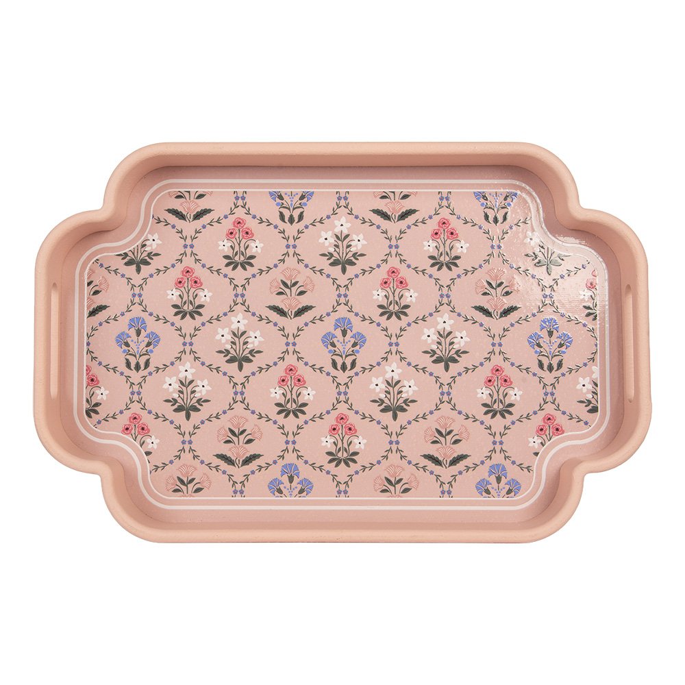 Dienblad set van 2 Grijs Hout Bloemen