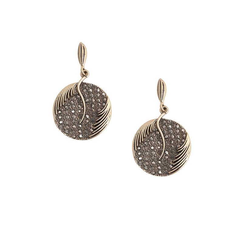 Ronde oorbellen met structuur – mode-sieraden – legering en kunststenen – goudkleurige afwerking