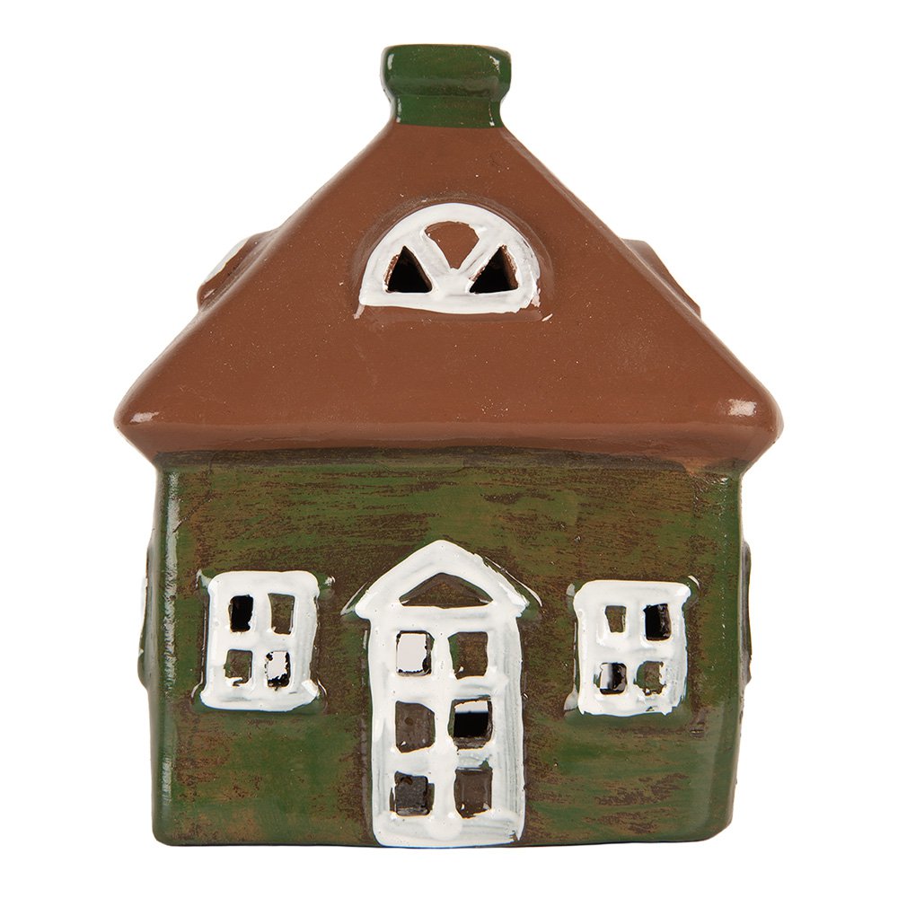 Waxinelichthouder Huis 12x9x14 cm Groen Keramiek