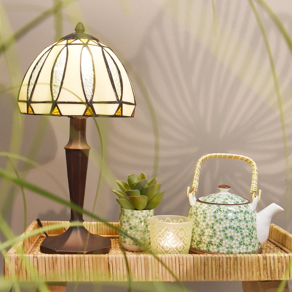 Tiffany Tafellamp Ø 19x40 cm Beige Glas Tiffany Bureaulamp