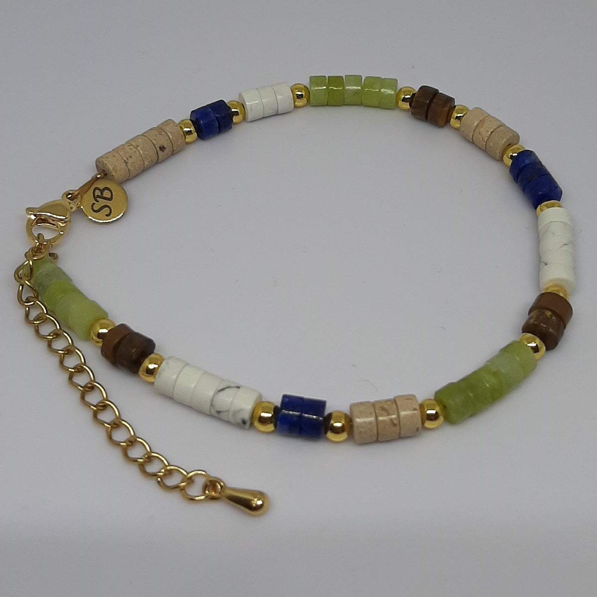 Edelsteen armband heishi mix roestvrij staal verguld