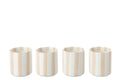 J-Line kopje Gestreept - steengoed - lichtbeige/wit - 4 stuks