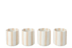 J-Line kopje Gestreept - steengoed - lichtbeige/wit - 4 stuks