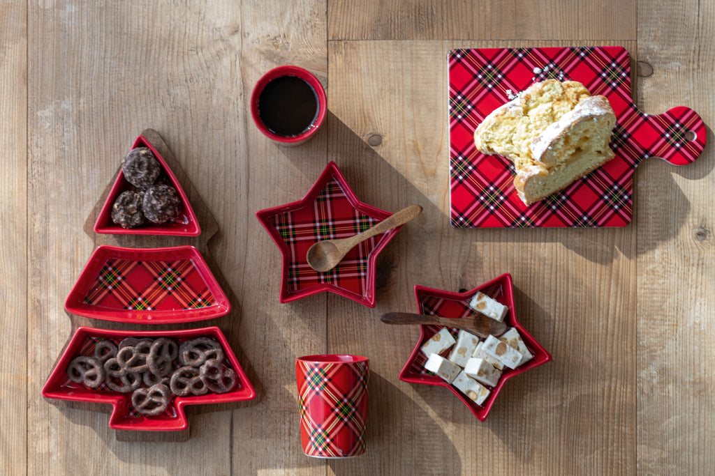 J-Line schaal Plaid Ster - keramiek - rood - set van 2