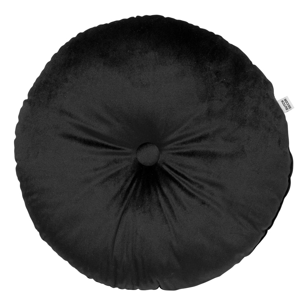 Dutch Decor Olly - Kussen Ø38 cm - Rond fluweel - Raaf - Zwart