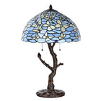 Tiffany Tafellamp Ø 40x60 cm Blauw Glas Vlinders Tiffany Bureaulamp
