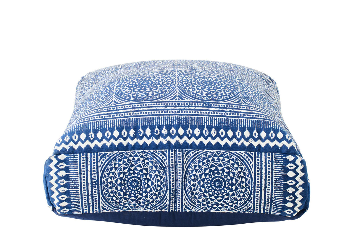 J-Line poef Mozaïek - katoen - blauw/wit