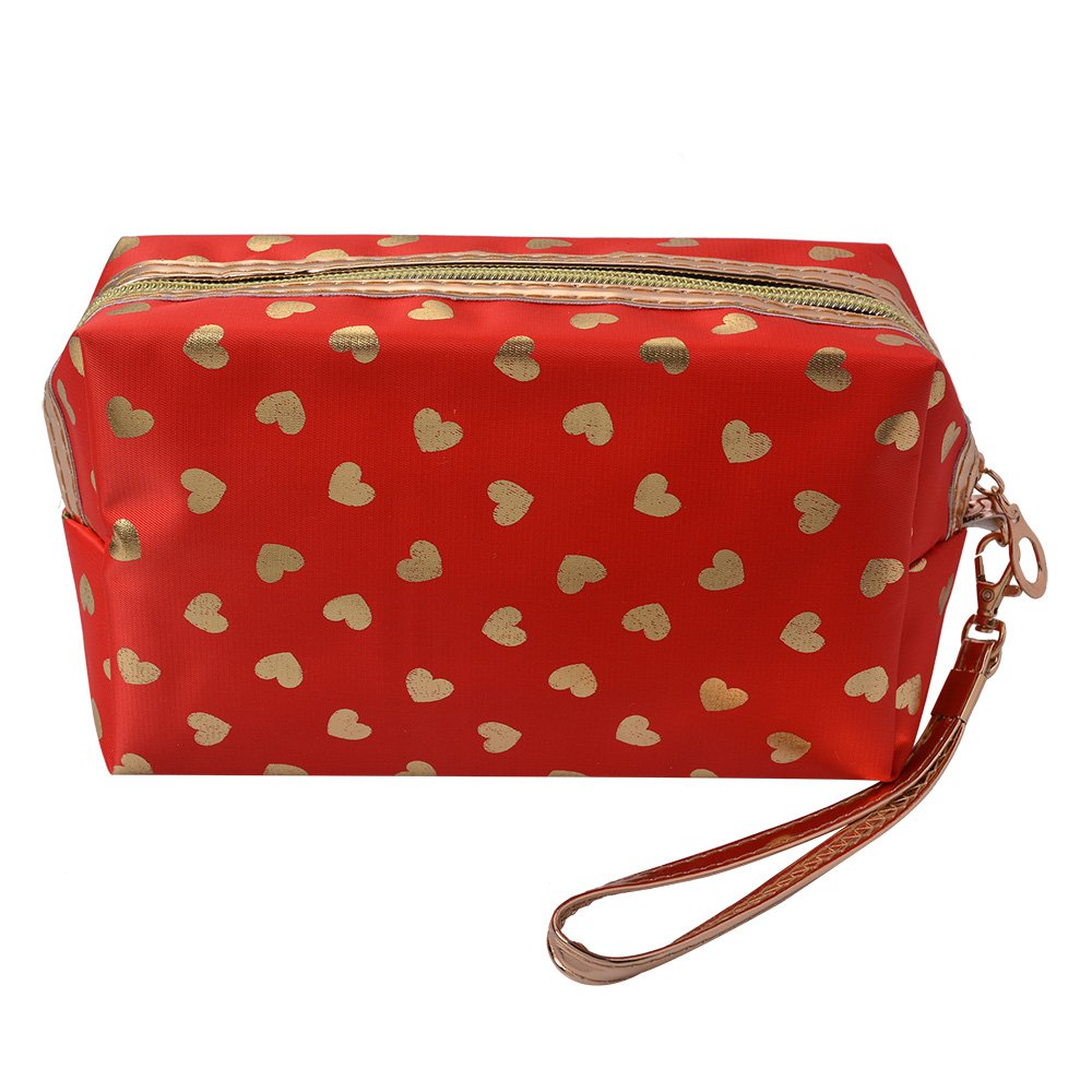 Toilettas Dames 18x10 cm Rood Goudkleurig Polyurethaan Hartjes