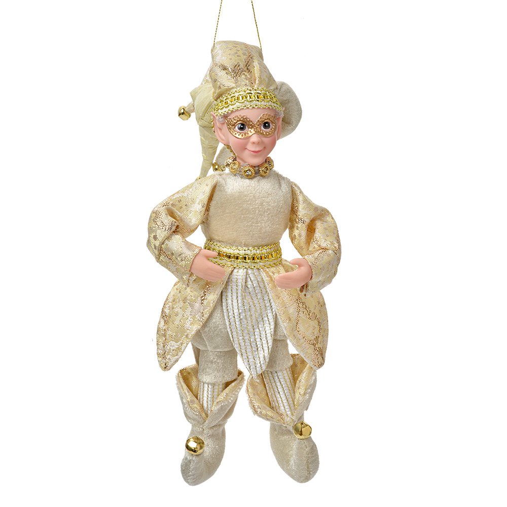 Decoratie hanger elf 10x8x28 cm beige textiel