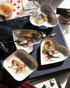 Metalen serveerschaal met goudaccenten - Geïllustreerd, set van 4, met geschenkverpakking