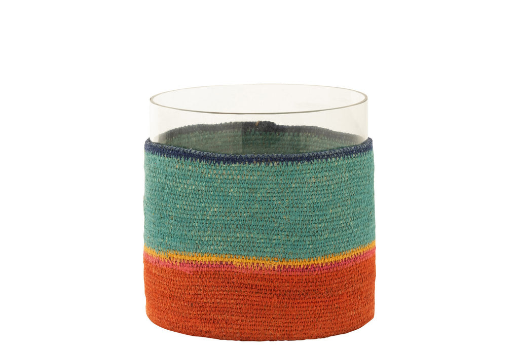 J-Line kaarshouder rond + strepen - glas - blauw/oranje
