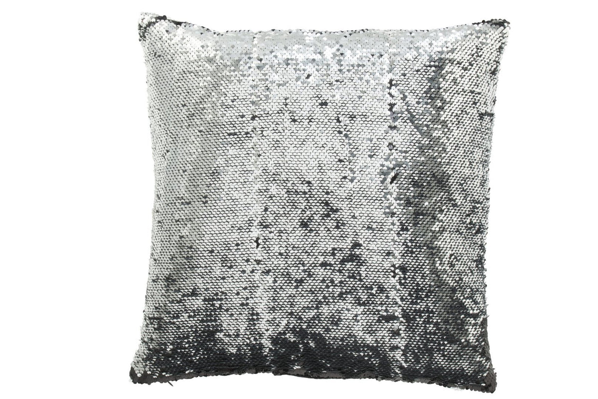 J-Line Kussen Omkeerbaar Sequin Zwart/Zilver