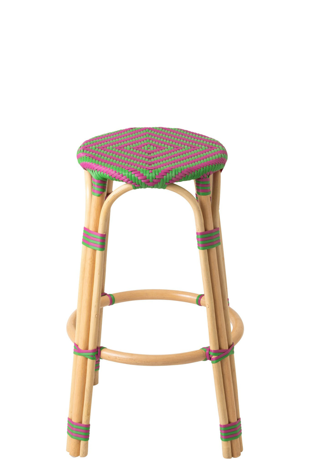J-Line decoratie Kruk - polyresin/rotan - roze/groen