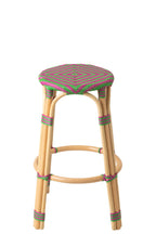 J-Line decoratie Kruk - polyresin/rotan - roze/groen