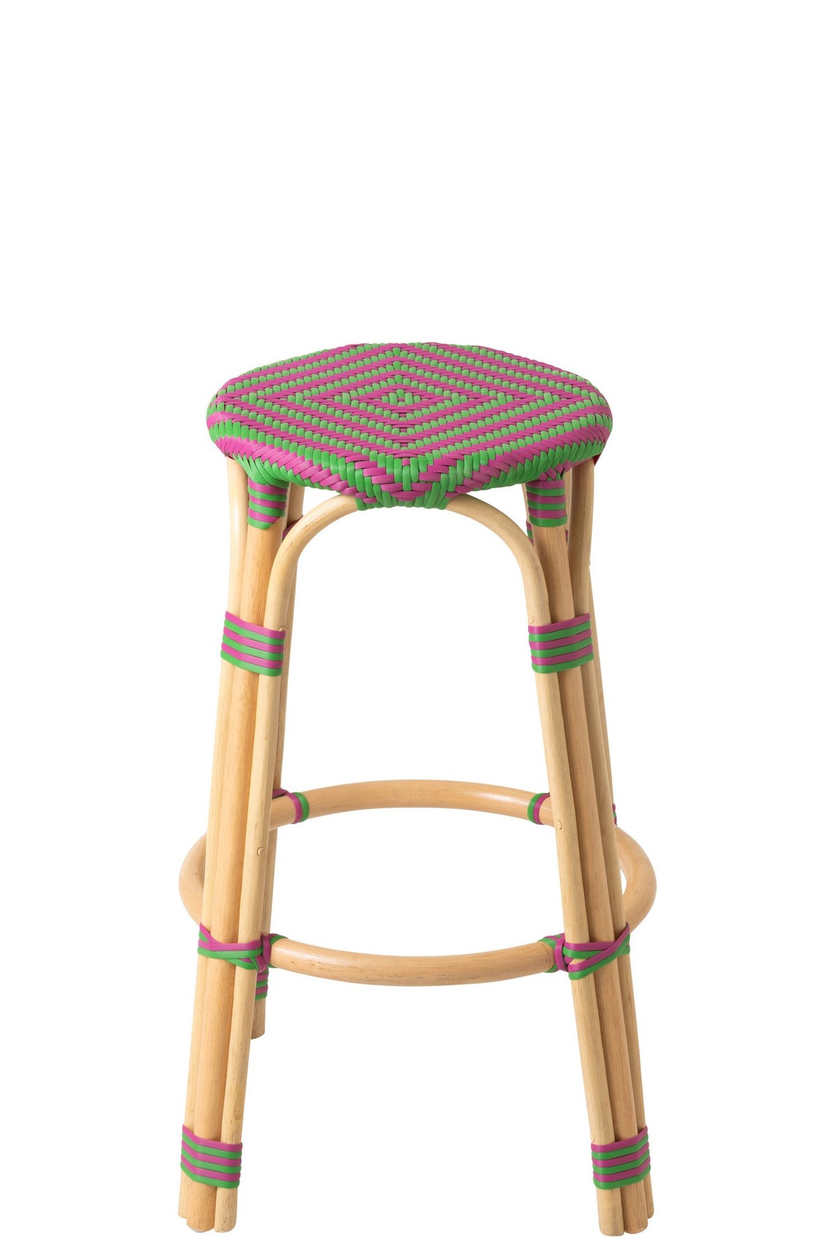 J-Line decoratie Kruk - polyresin/rotan - roze/groen
