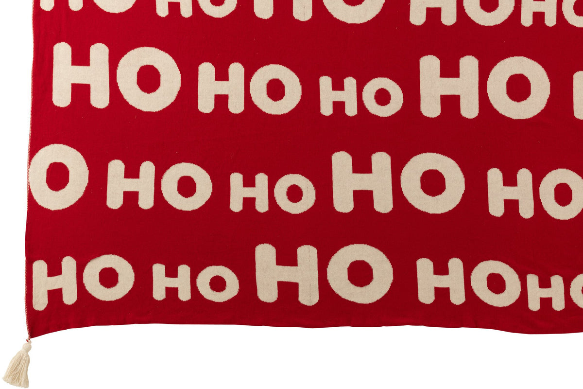 J-Line deken Hohoho - polyester - kerstrood/wit