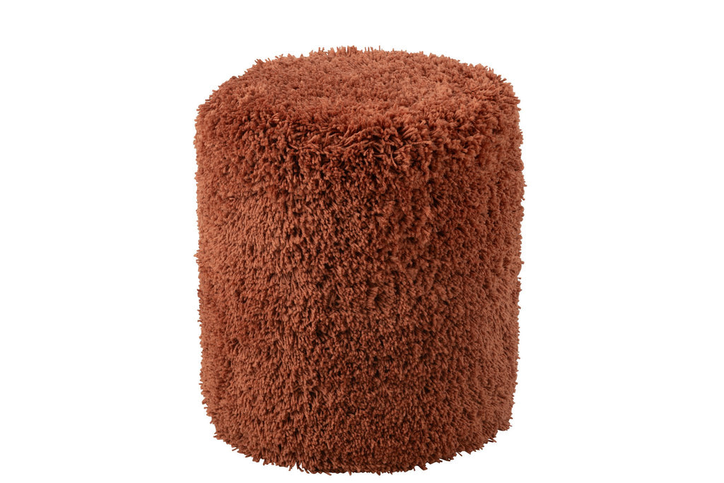 J-Line poef Cylinder Pluizig - polyester - koper
