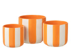 J-Line bloempot Gestreept - keramiek - oranje/wit - L