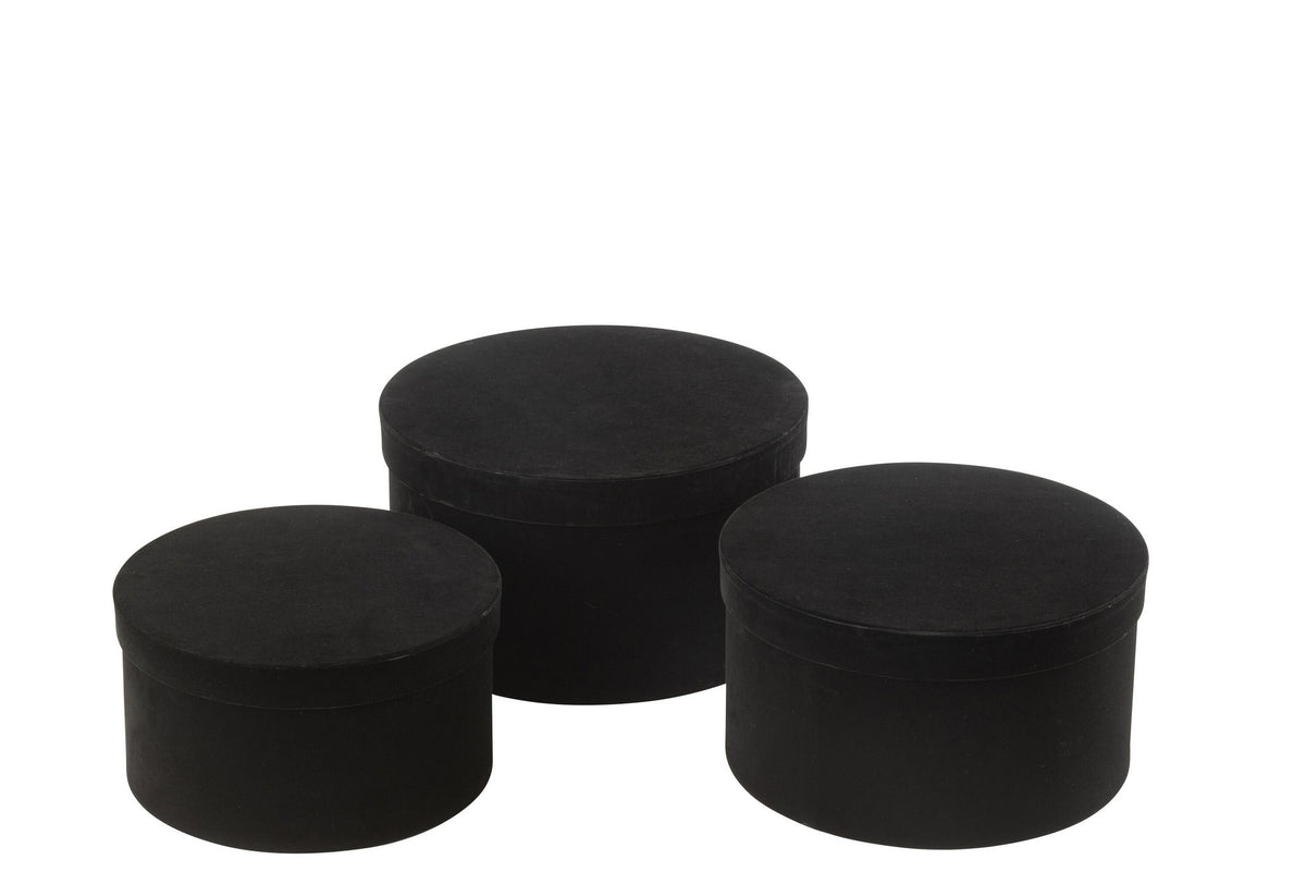 J-Line doos Rond Plat - fluweel/papier - zwart - 3 stuks