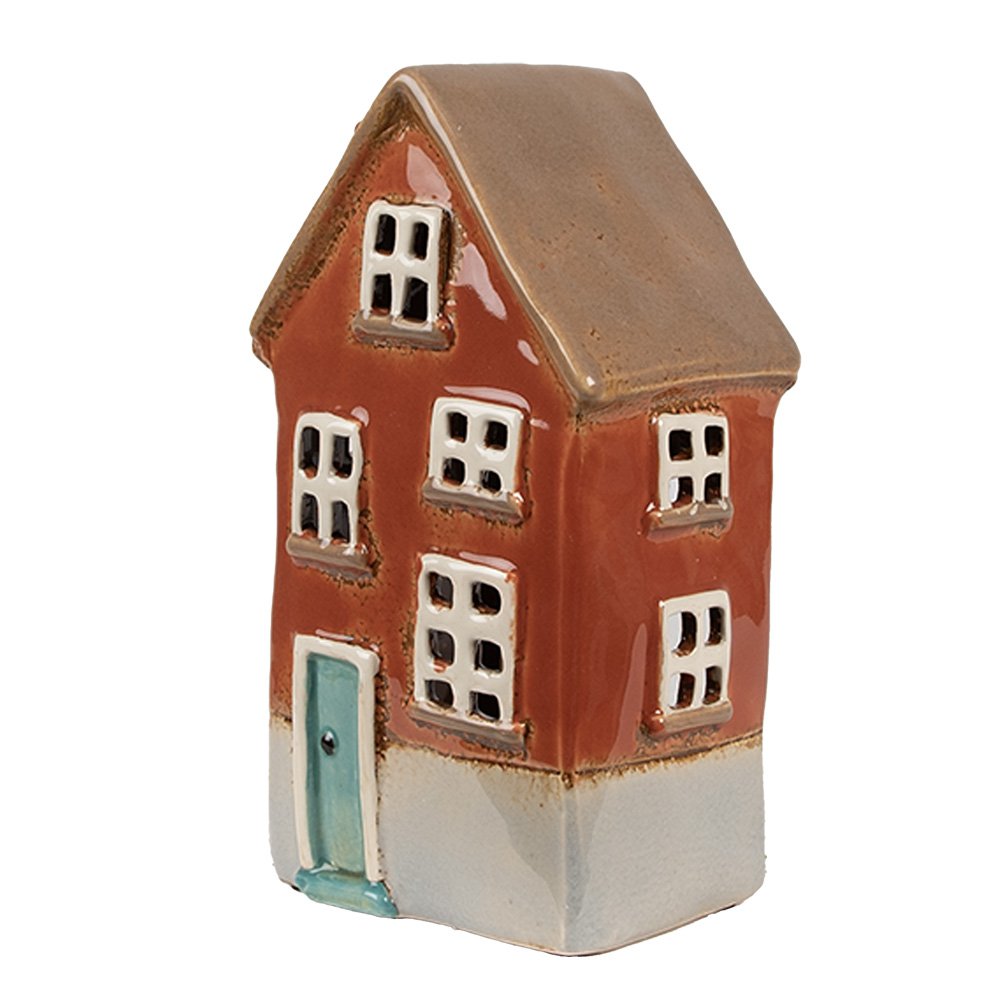 Waxinelichthouder Huis 10x8x18 cm Oranje Keramiek Theelichthouder