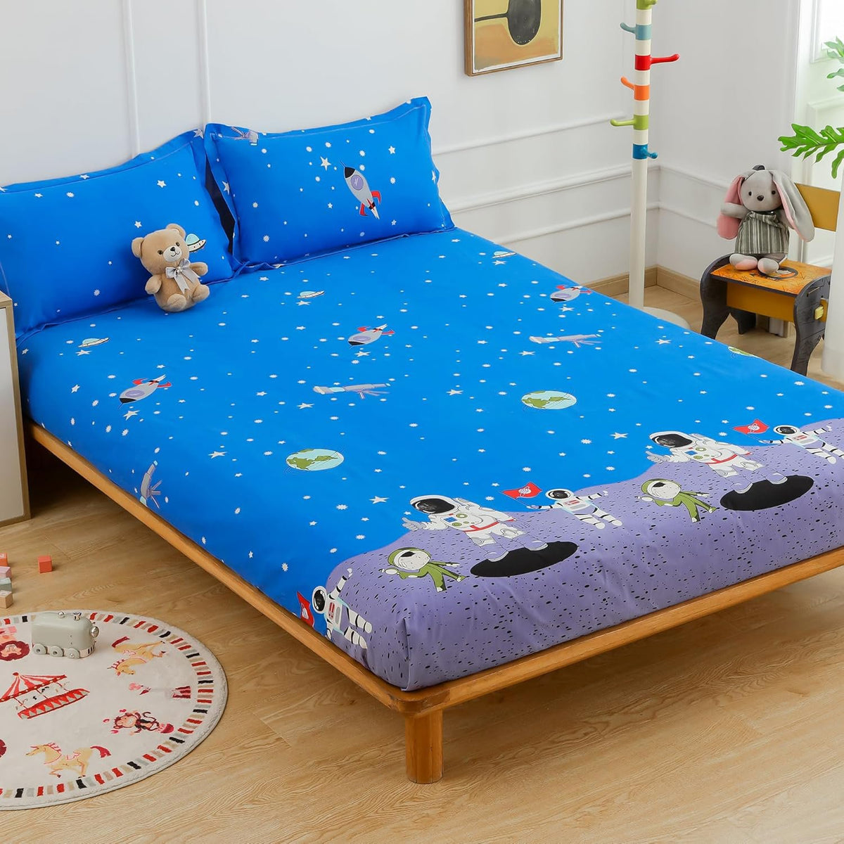 Tweepersoonslakenset voor kinderen - Cosmic Adventure Design - 180 TC katoenmix, dubbel (225x250cm)