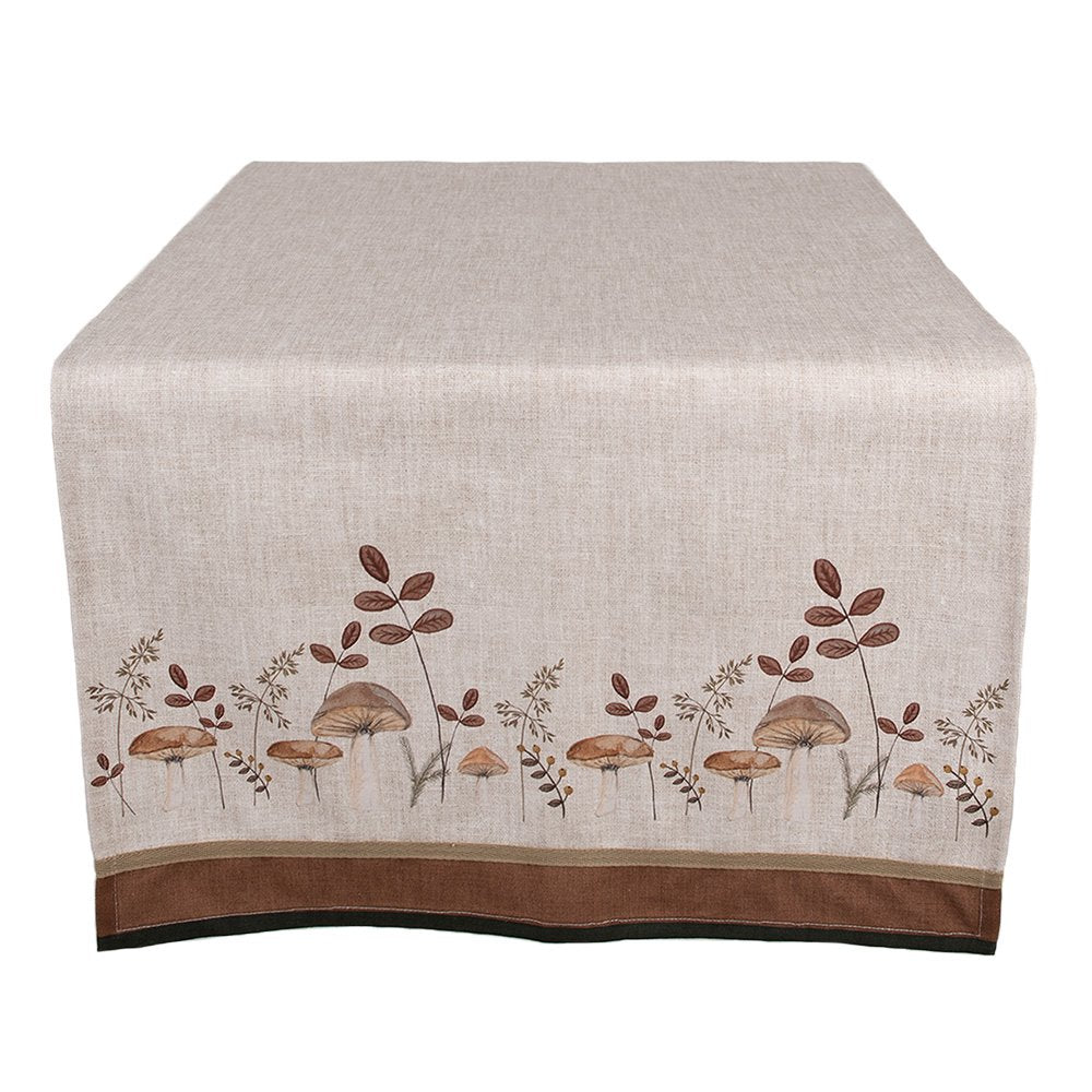 Tafelloper 50x140 cm Beige Katoen Paddenstoelen Tafelkleed