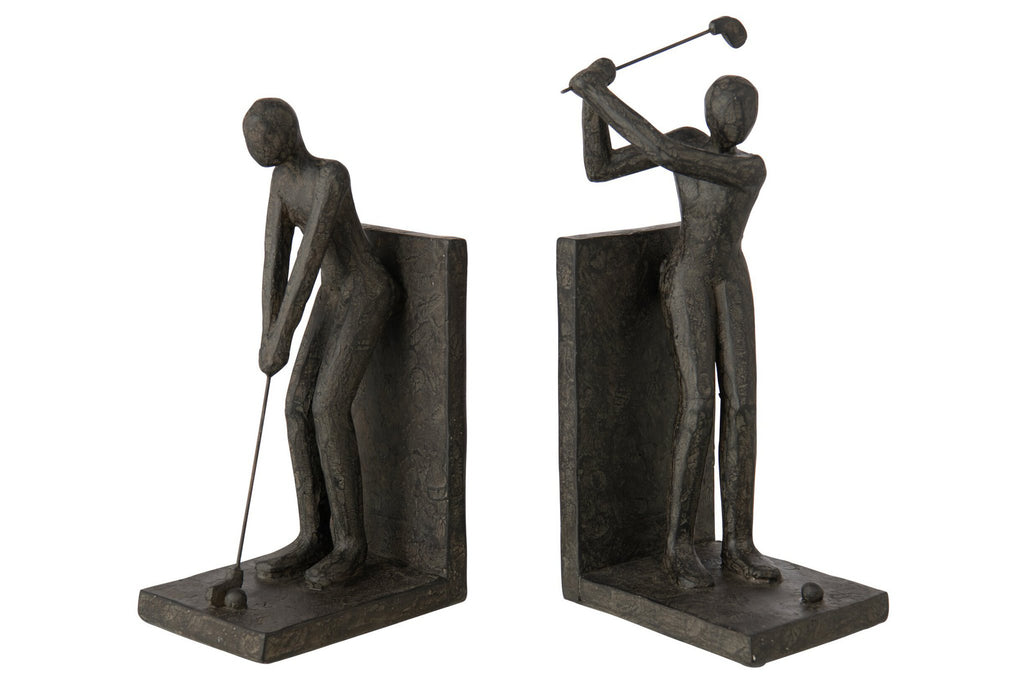 J-Line Boekensteunen golfer - hars - zwart - set van 2