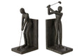 J-Line Boekensteunen golfer - hars - zwart - set van 2