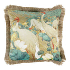 Kussen fluweel witte kraanvogels gouden franjes 45x45cm*