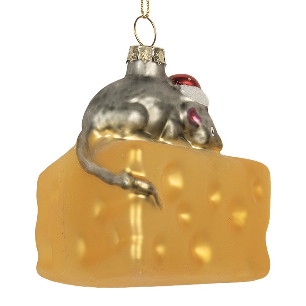 Kersthanger Muis 8x8x8 cm Geel Glas