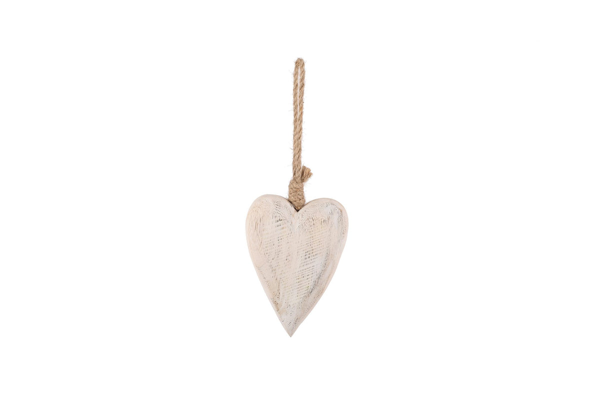 Volhout hanger hart 10x15cm wit gewassen