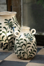 J-Line vaas Blad - steengoed - groen/wit - L